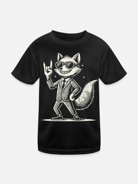 Funny Rock Music Fox Concert Design - Kids Functional T-Shirt - black - Front