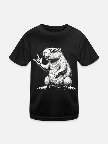 Lustiges Heavy Metal Festival Capybara - Kinder Funktions-T-Shirt - Schwarz - Vorne