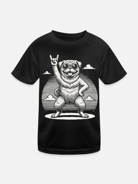 Mops Hund Rock Musik Festival Stil - Kinder Funktions-T-Shirt - Schwarz