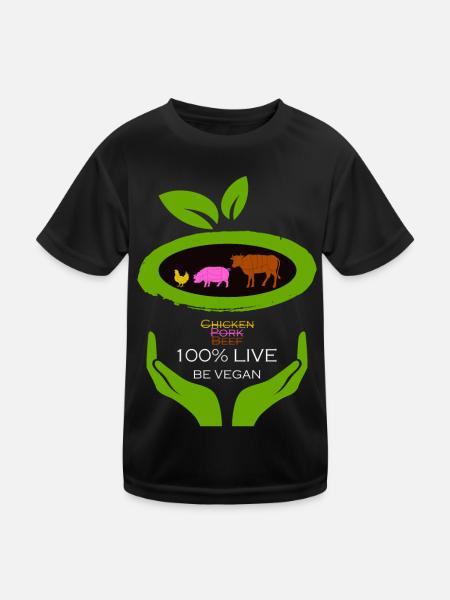 100% Live -Be Vegan - Kinder Funktions-T-Shirt - Schwarz - Vorne