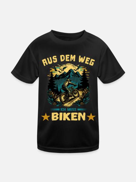 Aus dem Weg - ich muss Biken Fahrrad fahren Spruch - Kinder Funktions-T-Shirt - Schwarz - Vorne