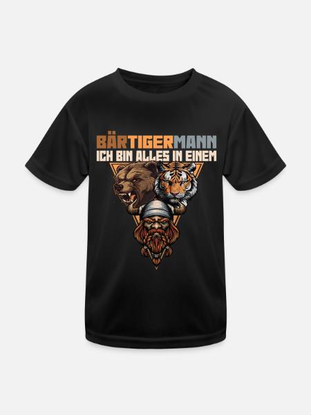 Bär Tiger Mann - Wikinger - Bärtigermann - Kinder Funktions-T-Shirt - Schwarz - Vorne