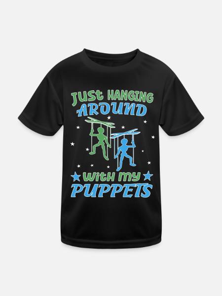 Puppeteer with puppets puppet ventriloquist - Kids Functional T-Shirt - black - Front