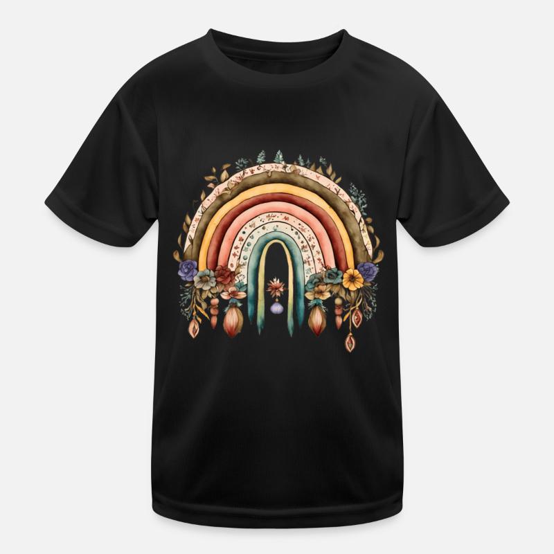 Boho rainbow with flowers Kids Functional T-Shirt