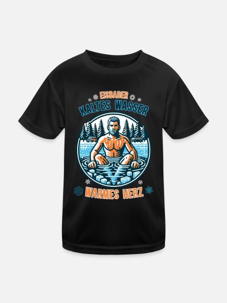 Der Eisbader – Kaltes Wasser aber ein Warmes Herz - Kinder Funktions-T-Shirt - Schwarz - Vorne