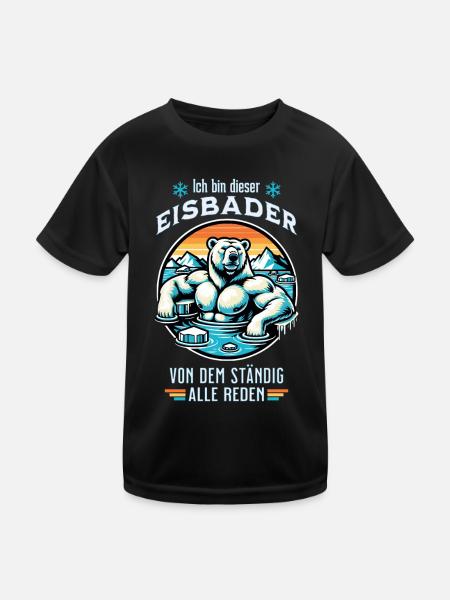 Der Eisbader Eisbär geht zum Winterschwimmen - Kinder Funktions-T-Shirt - Schwarz - Vorne
