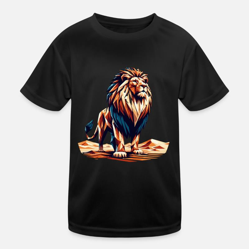 Polygon Lion Design Powerful Animal Artwork Kids Functional T-Shirt