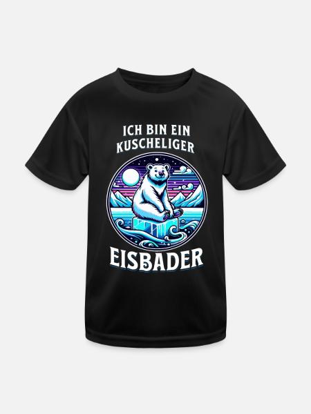 Kuscheliger Eisbader Eisbär schwimmt auf Eiswürfel - Kinder Funktions-T-Shirt - Schwarz - Vorne