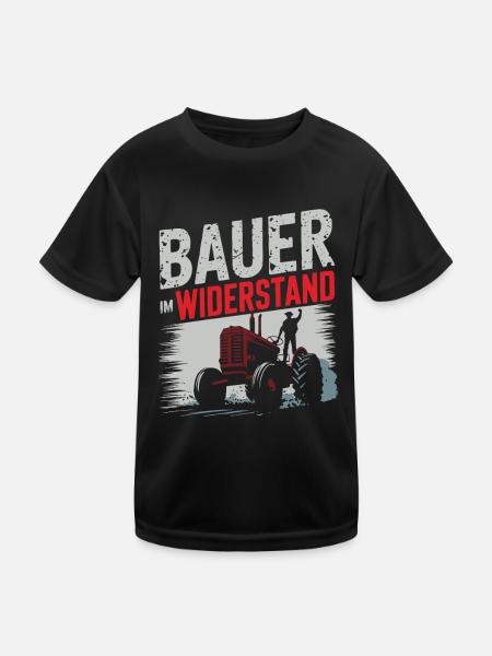 Bauern mit Traktor bei Demo Protest im Widerstand - Kinder Funktions-T-Shirt - Schwarz - Vorne