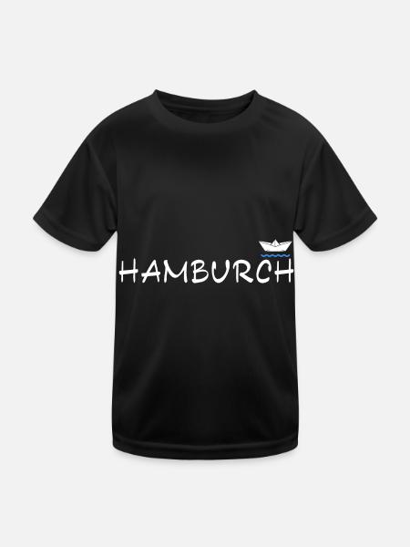 Hambourg Hamburg Bateau en papier Mer du Nord Côte Fun - T-shirt sport Enfant - noir - Devant