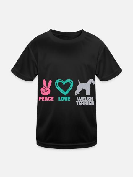 Welsh Terrier Chien Mama Paix Amour Dire - T-shirt sport Enfant - noir - Devant