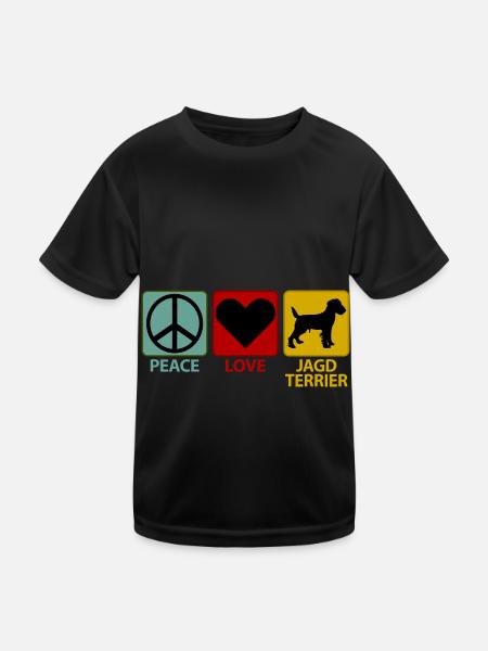 German Hunting Terrier Hunting Dog Peace Love - Kids Functional T-Shirt - black - Front