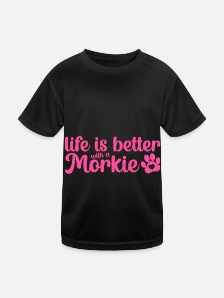 Morkie Mom Hund Mama Life is Better Pink - Kinder Funktions-T-Shirt - Schwarz - Vorne