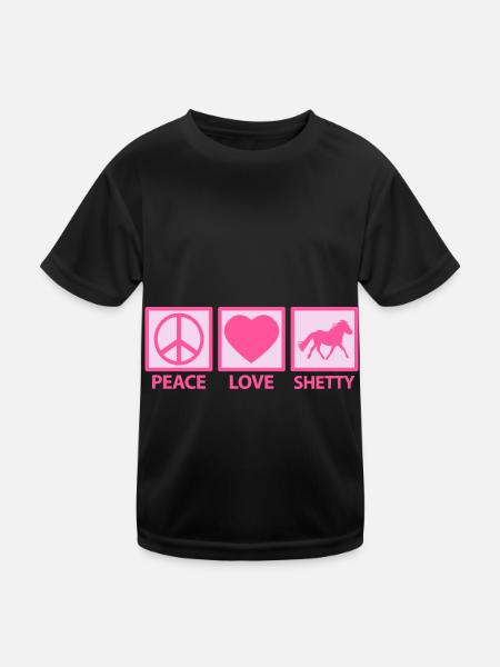 Shetland Pony Shetland Pony Peace Love Sayings Pink - Kids Functional T-Shirt - black - Front