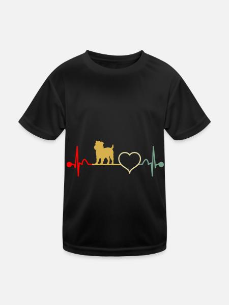 Belgische Zwerggriffon Herzschlag Retro - Kinder Funktions-T-Shirt - Schwarz - Vorne