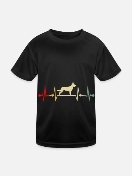Malinois Belgian Shepherd Heartbeat Vintage - Kids Functional T-Shirt - black - Front