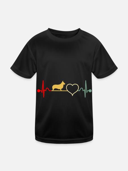 Welsh Welsh Corgi Heartbeat Retro Vintage - Kids Functional T-Shirt - black - Front