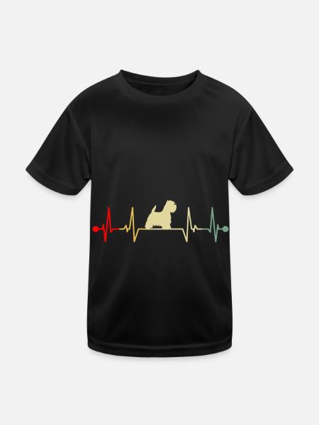 West Highlan Terrier Westie Herzschlag Retro - Kinder Funktions-T-Shirt - Schwarz - Vorne