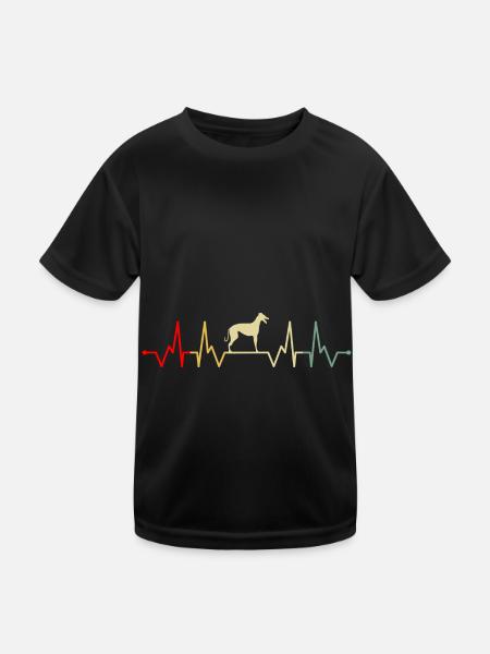 Galgo Espanol Hund Windhund Herzschlag Retro - Kinder Funktions-T-Shirt - Schwarz - Vorne