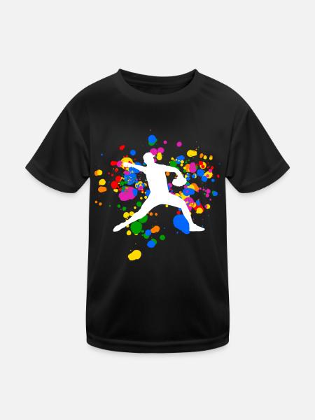 Buntes Baseball Design mit Regenbogenfarben - Kinder Funktions-T-Shirt - Schwarz - Vorne