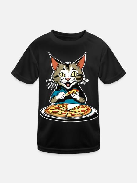 Le chat adore la pizza - T-shirt sport Enfant - noir - Devant