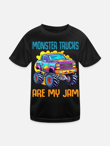 Monster Trucks Are My Jam funny Truck Cars Quotes - Kids Functional T-Shirt - black - Front