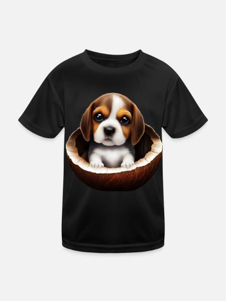 Beagle Hund in einer Kokosnussschale - Kinder Funktions-T-Shirt - Schwarz - Vorne