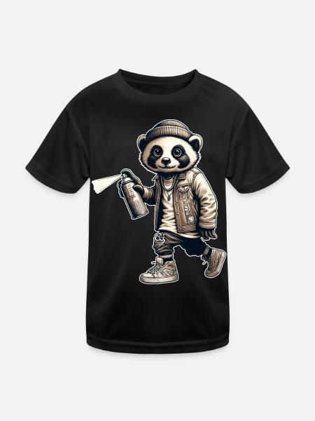 Panda Graffiti Spray Can Street Art - Kids Functional T-Shirt - black - Front