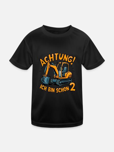 Ich bin schon 2 - Bagger - Kinder Funktions-T-Shirt - Schwarz - Vorne