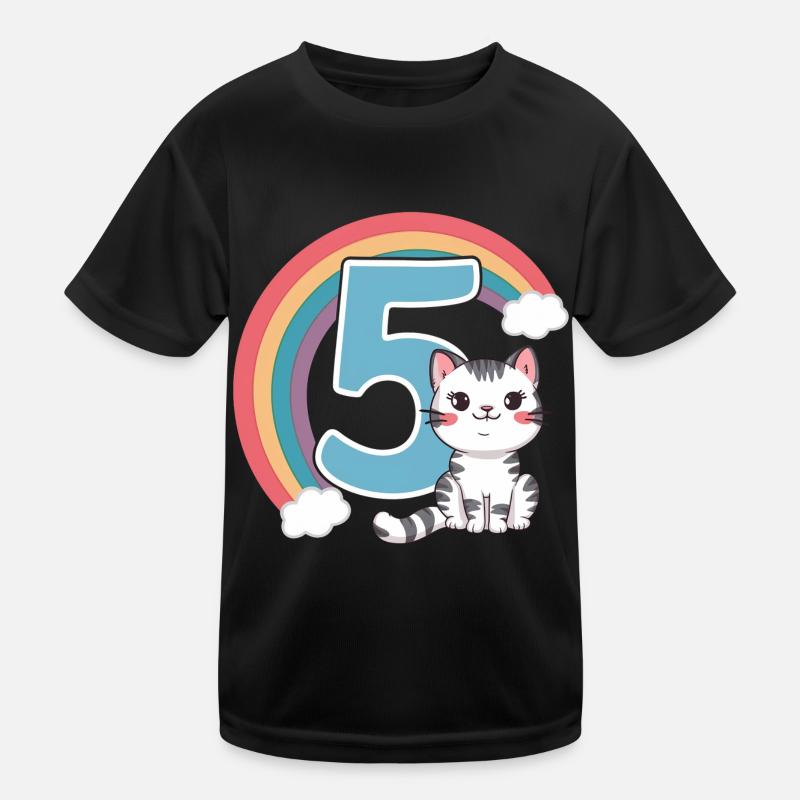 Cute Cat - 5th Birthday - 5 Years - Kids Functional T-Shirt - black