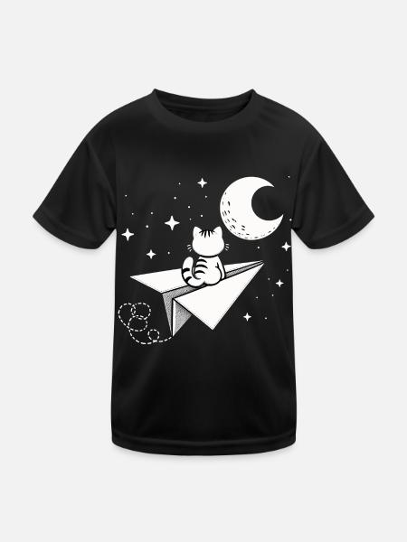 Chat Papier Avion Lune Envole-moi vers la lune Étoiles - T-shirt sport Enfant - noir - Devant
