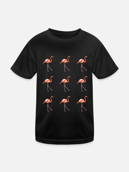 Flamingo Parade - Kinder Funktions-T-Shirt - Schwarz - Vorne