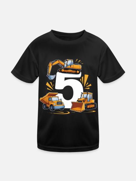 Construction site - 5 years - 5th birthday - Kids Functional T-Shirt - black - Front