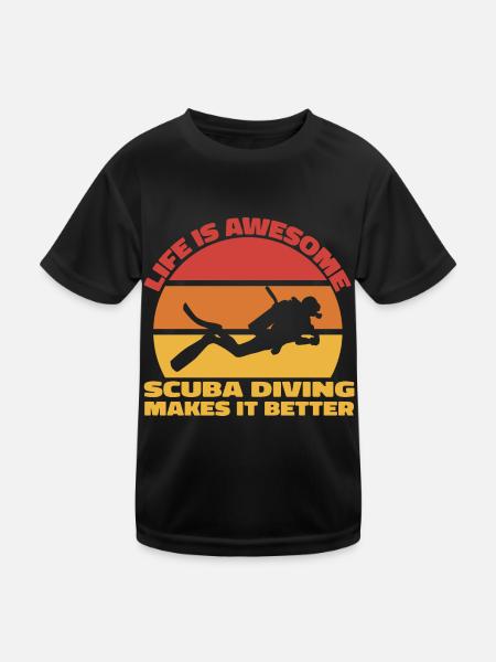Life is awesome, Scuba diving makes it better - Kids Functional T-Shirt - black - Front