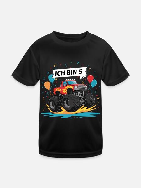 Monster Truck - Ich bin 5 - Einzigartiges Geschenk - Kinder Funktions-T-Shirt - Schwarz - Vorne