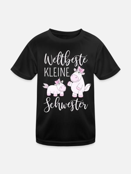 Weltbeste Kleine Schwester Einhorn rosa Geschwiste - Kinder Funktions-T-Shirt - Schwarz - Vorne