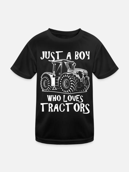 Just A Boy Who Loves Tractors Traktor - Kinder Funktions-T-Shirt - Schwarz - Vorne