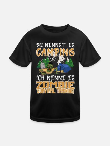Camping Survival Training Bushcraft - Kinder Funktions-T-Shirt - Schwarz - Vorne