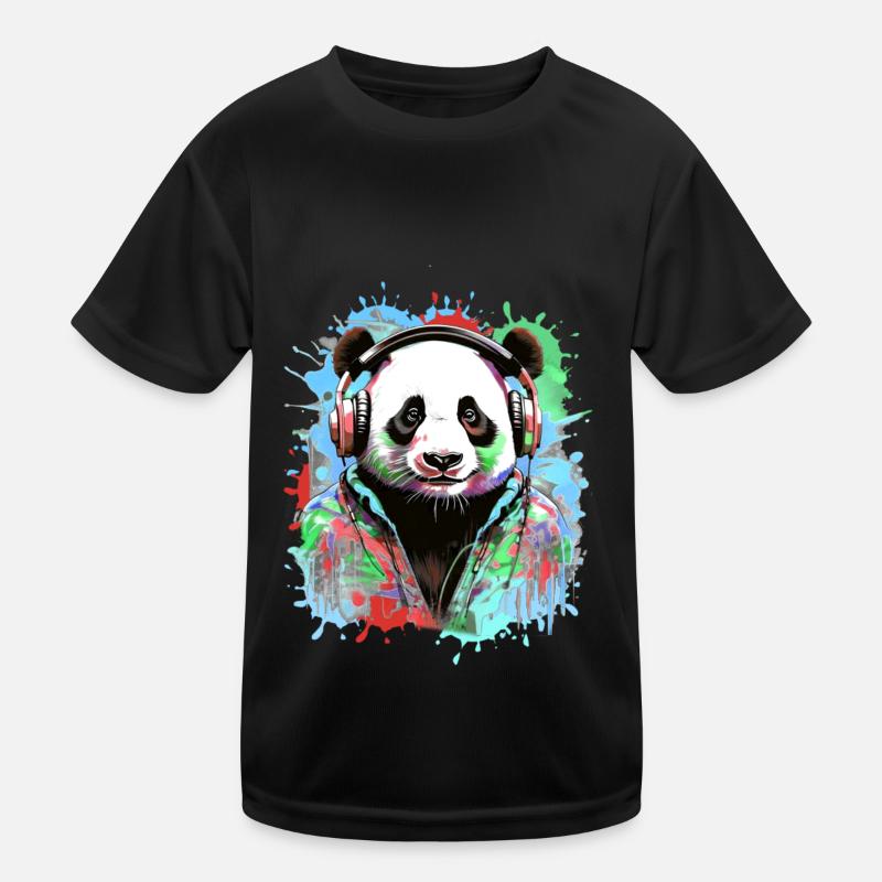 Panda, Kopfhörer,panda mit kopfhörer, illustration - Kinder Funktions-T-Shirt - Schwarz