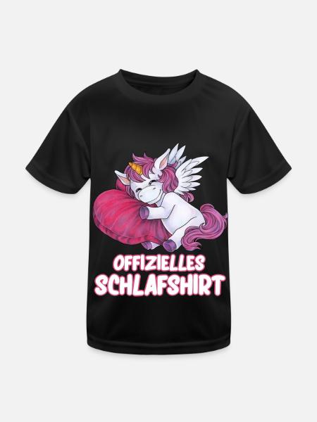 Schlafshirt Einhorn mit Herzkissen Geschenk - Kinder Funktions-T-Shirt - Schwarz - Vorne