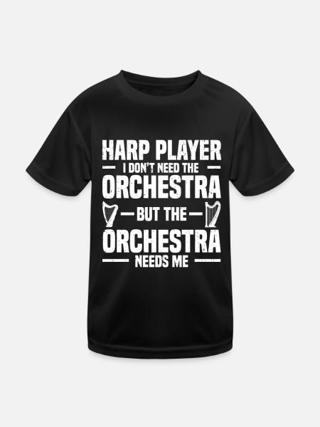 Harfe Musikinstrument Harfenist Orchester Geschenk - Kinder Funktions-T-Shirt - Schwarz - Vorne