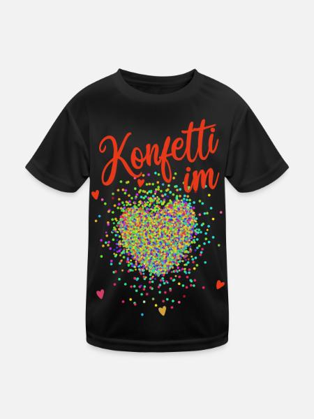 Konfetti im Herz, Fasching, Karneval, Verkleidung - Kinder Funktions-T-Shirt - Schwarz - Vorne