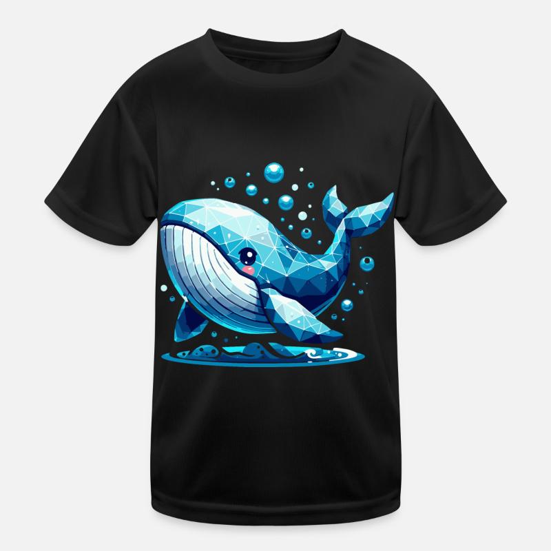 Cute Whale with Air Bubbles in Polygon Style Kids Functional T-Shirt