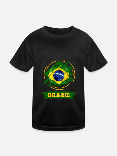 Fußball Landesflagge Brasilien - Kinder Funktions-T-Shirt - Schwarz - Vorne