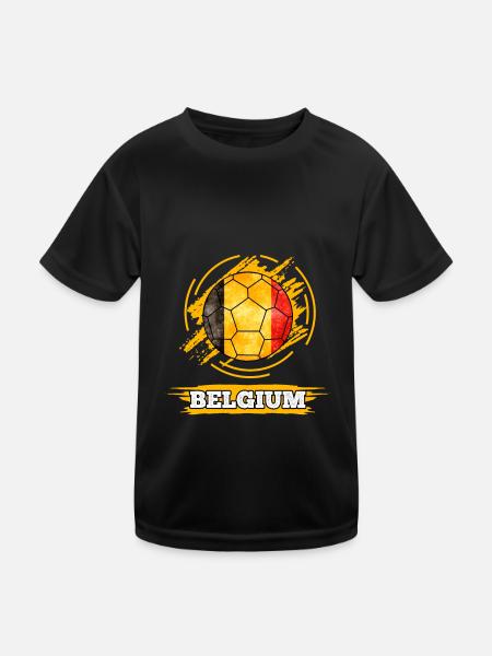 Fußball Landesflagge Belgien - Kinder Funktions-T-Shirt - Schwarz - Vorne