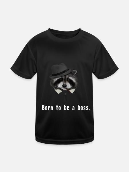 Waschbär born to be a boss - Kinder Funktions-T-Shirt - Schwarz - Vorne
