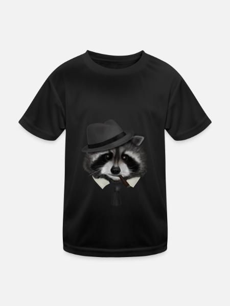 Gangster Mafia Waschbär - Kinder Funktions-T-Shirt - Schwarz - Vorne
