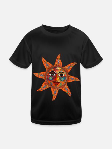 Sun Mandala / Sonne - Kinder Funktions-T-Shirt - Schwarz - Vorne