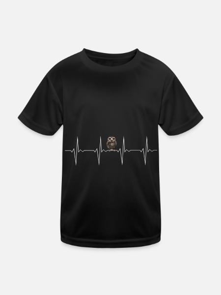 EKG Herzschlag Heartbeat Uhu Eule - Kinder Funktions-T-Shirt - Schwarz - Vorne