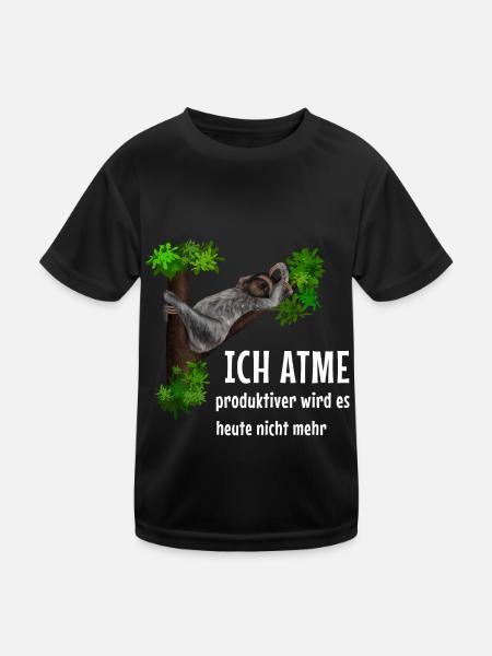 Faultier - Ich atme - produktiver wird es nicht - Kinder Funktions-T-Shirt - Schwarz - Vorne
